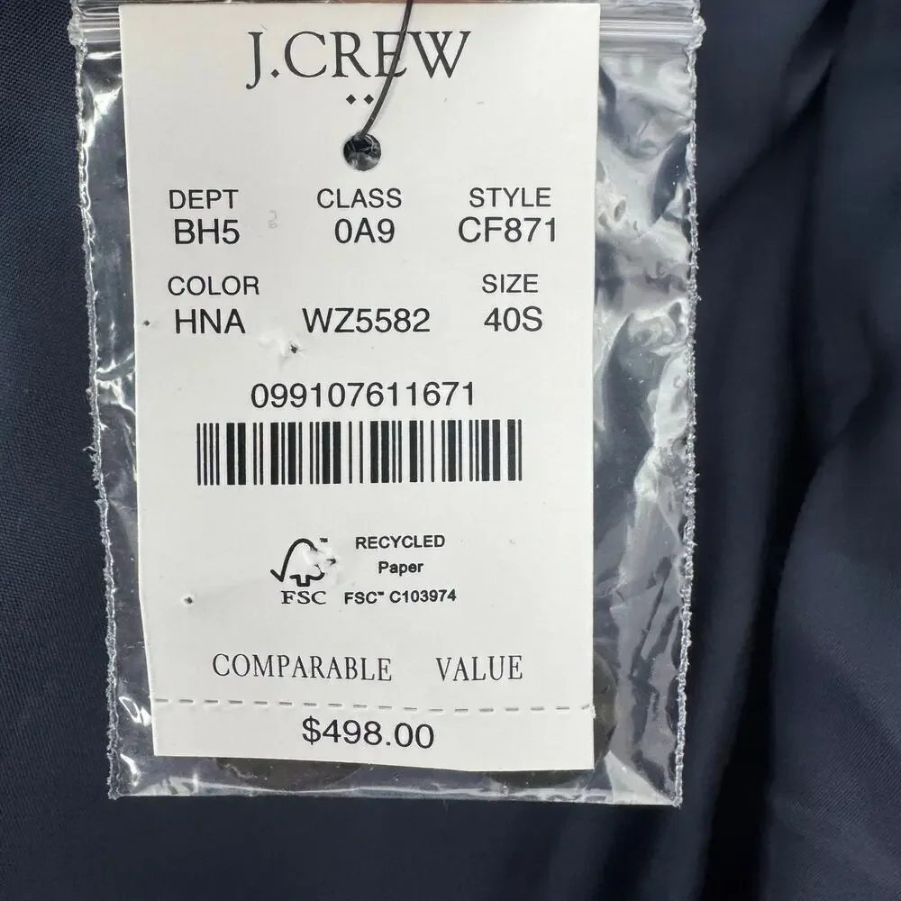 J. Crew Slim-Fit Thompson Worsted Wool Suit Jacket Heather Navy Size 40S NWT